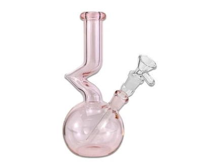 M-bong Cik-Cak|↕300mm|Ø20mm|SG14>14mm|hrúbka skla 4mm|Ružový-Sklenený